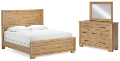 Cama King con paneles, tocador y espejo Galliden