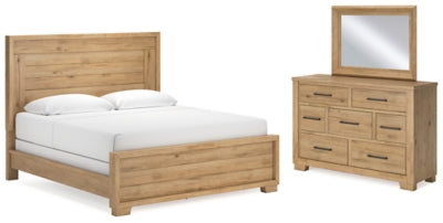 Cama con paneles California King de Galliden, cómoda y espejo