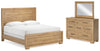 Cama con paneles California King de Galliden, cómoda y espejo