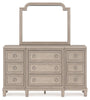 Jorlaina California King Upholstered Panel Bed, Dresser and Mirror