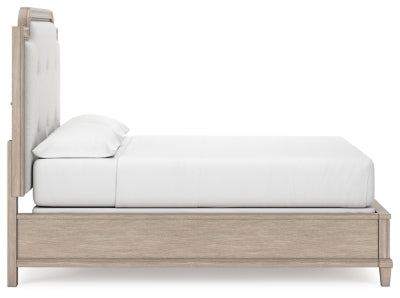 Jorlaina California King Upholstered Panel Bed, Dresser and Mirror