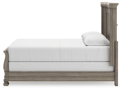 Cama tipo trineo Lexorne Queen, tocador y espejo