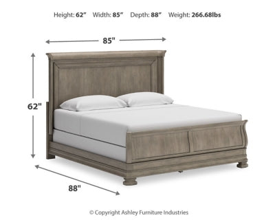 Cama tipo trineo Lexorne California King, tocador y espejo