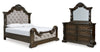 Cama Queen tapizada, tocador y espejo Maylee