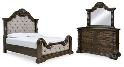 Cama tapizada, tocador y espejo Maylee King