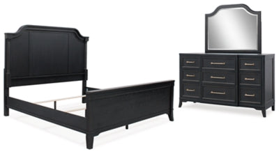 Cama Queen con paneles, tocador y espejo Welltern