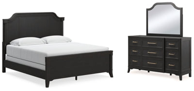 Cama con paneles Welltern King, tocador y espejo