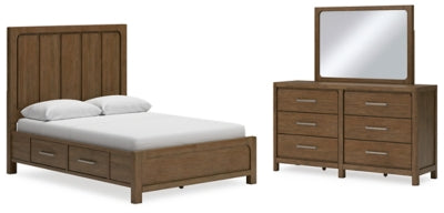 Cama Queen Cabalynn con paneles, espacio de almacenamiento, tocador y espejo