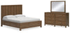 Cama California King Cabalynn con paneles, espacio de almacenamiento, tocador y espejo