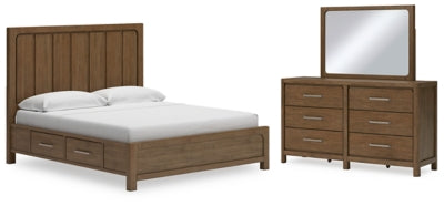 Cama King Cabalynn con paneles, espacio de almacenamiento, tocador y espejo