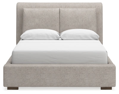 Cama tapizada Cabalynn Queen, tocador y espejo