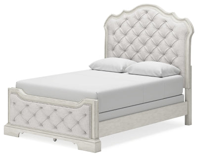 Cama Queen tapizada Arlendyne, tocador y espejo
