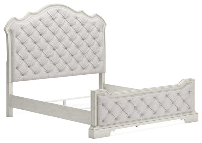 Cama tapizada Arlendyne California King, tocador y espejo