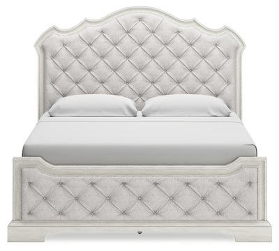 Cama tapizada Arlendyne California King, tocador y espejo