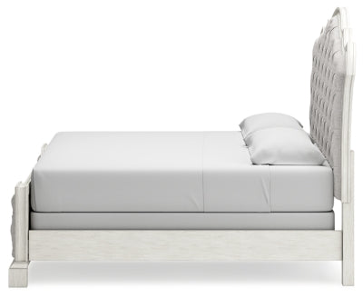 Cama tapizada Arlendyne California King, tocador y espejo