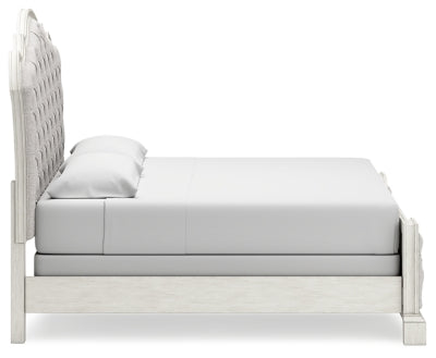 Cama tapizada Arlendyne California King, tocador y espejo