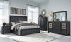 Cama King con almacenamiento, tocador, espejo, cómoda y mesita de noche Foyland Cal