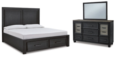 Cama Queen Foyland con almacenamiento, tocador y espejo