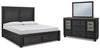 Cama Queen Foyland con almacenamiento, tocador y espejo