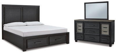 Cama California King con almacenamiento, tocador y espejo Foyland