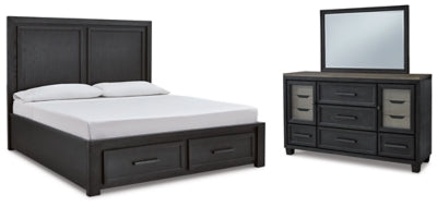 Cama King con almacenamiento, tocador y espejo Foyland