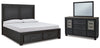 Cama King con almacenamiento, tocador y espejo Foyland