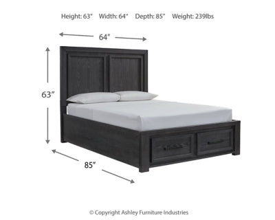 Cama Queen Foyland con almacenamiento, tocador y espejo
