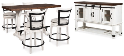 Mesa de comedor de altura de mostrador Valebeck, 4 taburetes y servidor