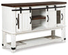 Mesa de comedor de altura de mostrador Valebeck, 4 taburetes y servidor