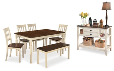 Mesa de comedor Whitesburg, 4 sillas, banco y servidor
