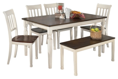 Mesa de comedor Whitesburg, 4 sillas, banco y servidor