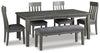 Hallanden Dining Table, 4 Chairs, and Bench