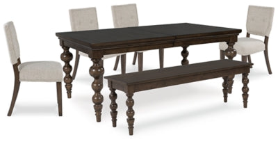 Mesa de comedor Veramond, 4 sillas y banco
