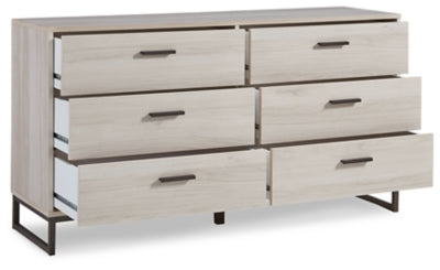 Cama Queen con plataforma y paneles Socalle, cómoda y mesita de noche