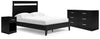 Cama Queen con plataforma y paneles Finch, tocador y mesita de noche