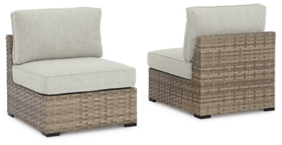 Calworth Outdoor Armless Chair with Cushion (Set of 2)