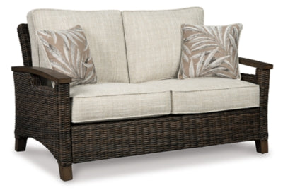 Outdoor Loveseat, Lounge Chairs and Fire Pit Table