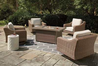 Beachcroft Fire Pit Table with Four Nuvella Swivel Lounge Chairs