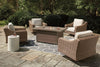 Beachcroft Fire Pit Table with Four Nuvella Swivel Lounge Chairs