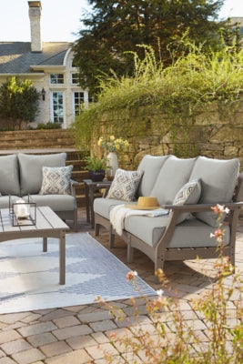 Sofá y loveseat de exterior con mesa de centro