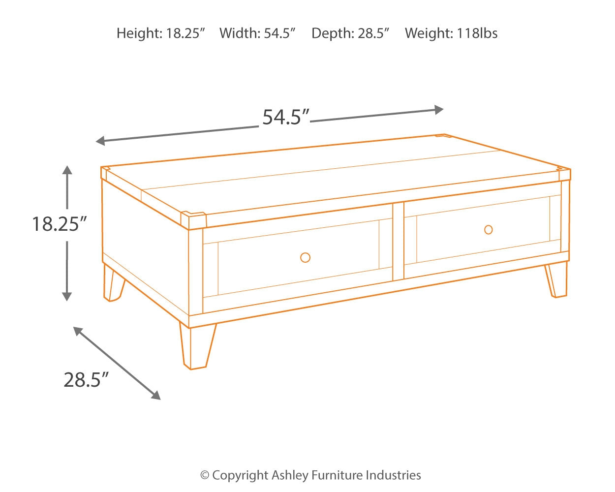 Mesa de centro Todoe con tapa elevable