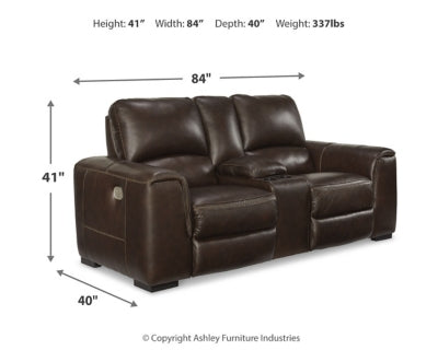 Loveseat eléctrico reclinable Alessandro con consola