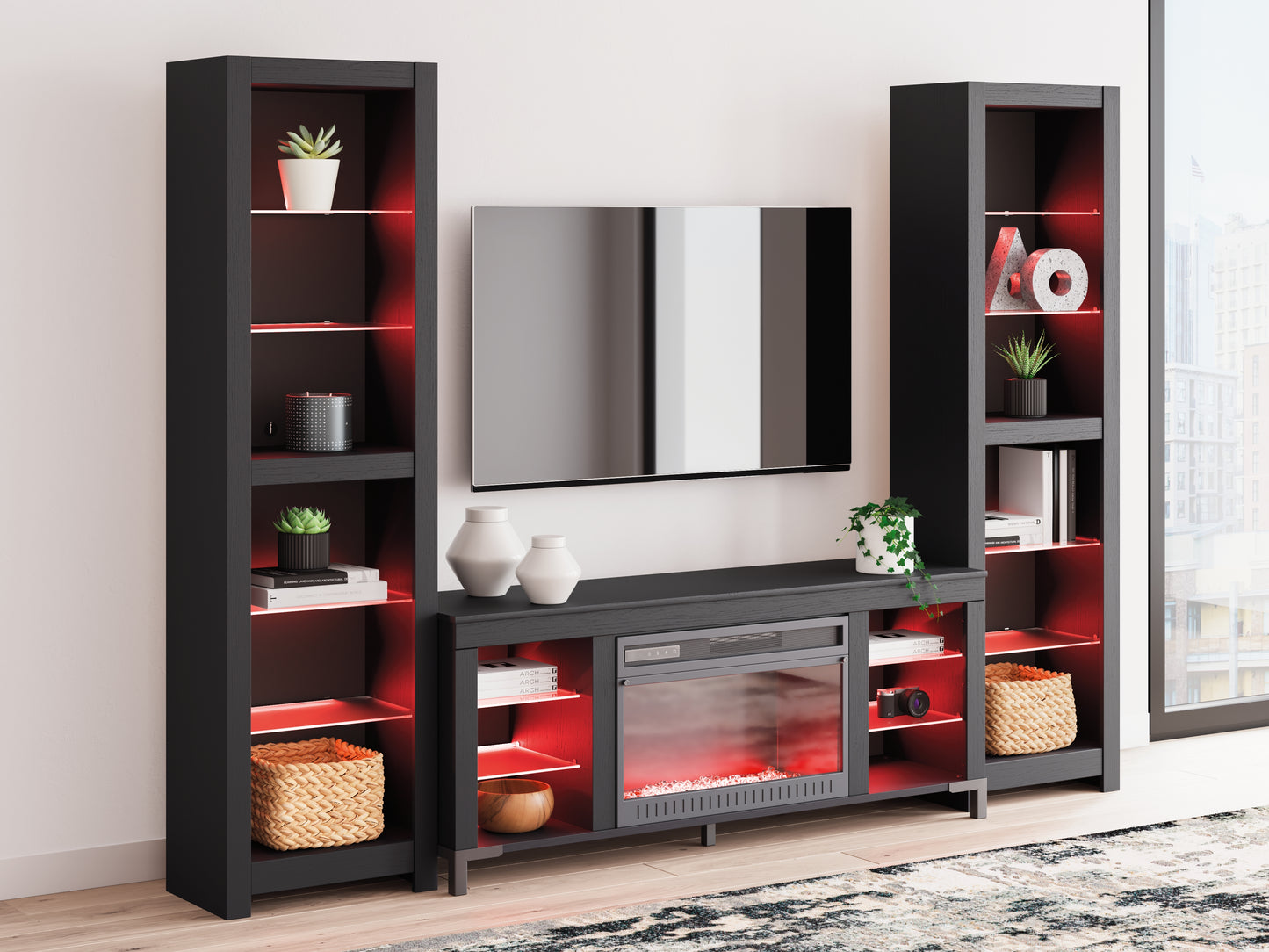 Centro de entretenimiento Cayberry de 3 piezas con chimenea eléctrica