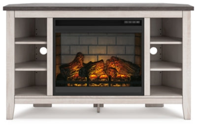 Mueble de TV esquinero Dorrinson con chimenea eléctrica